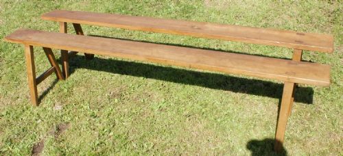 a pair of french cherry and oak kitchen benches