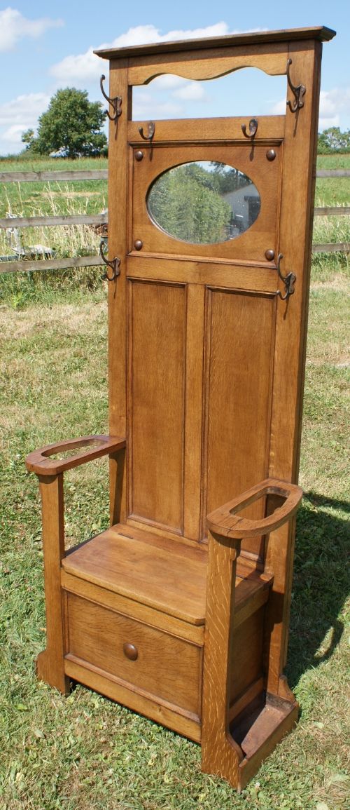 super arts crafts oak hall umbrella stand with box seat