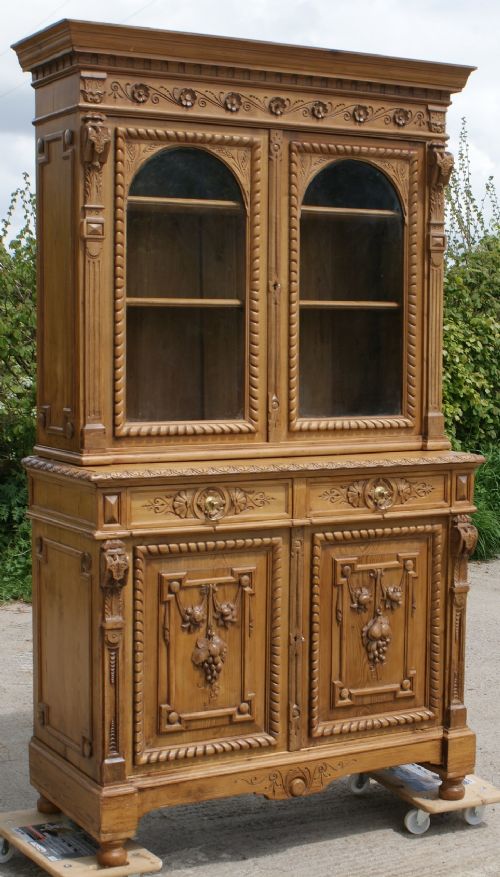 a truly stunning 19th century antique carved 2 piece belgian bookcase dresser