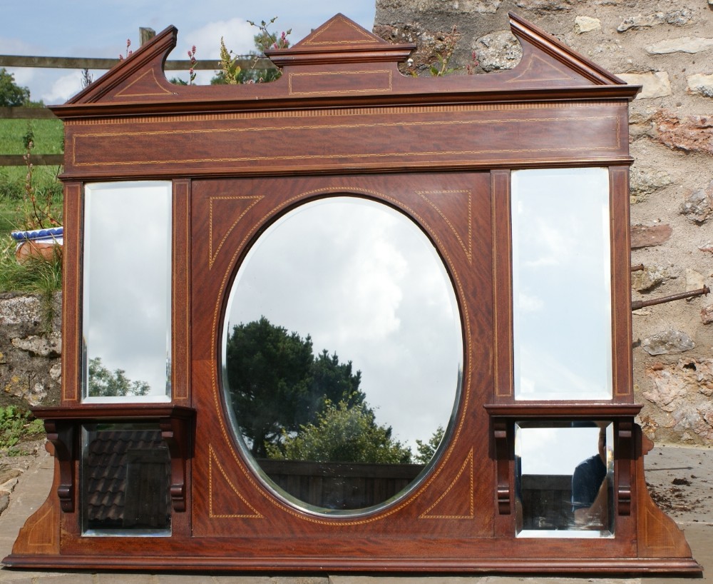 superb antique edwardian walnut over mantle mirror