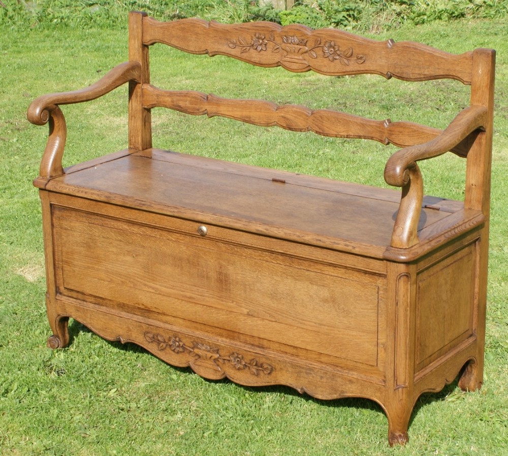 a good french oak box seat bench settle