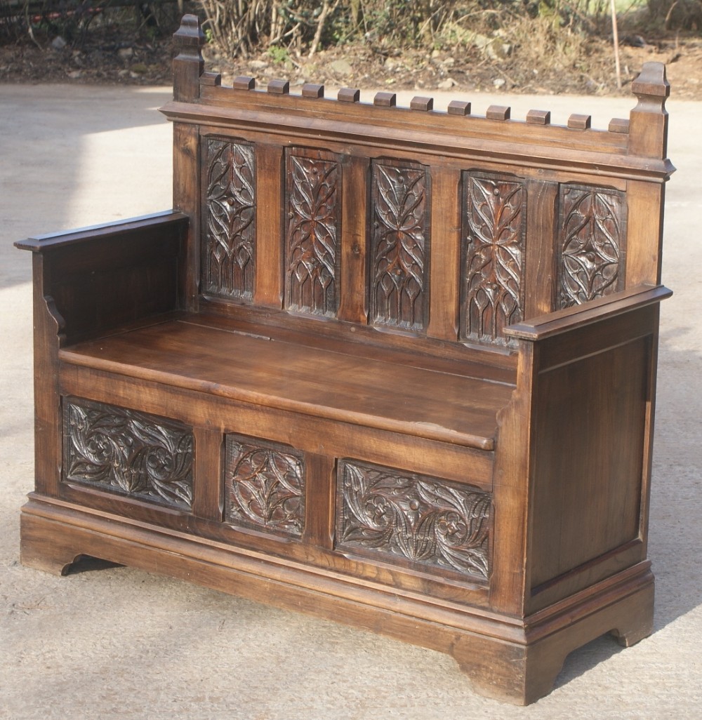 a good french walnut box seat bench settle