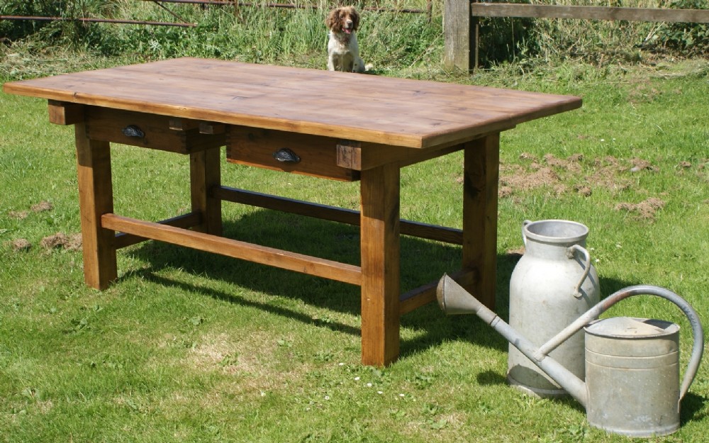 heavy large dutch pine sycamore refectory kitchen table with drawers