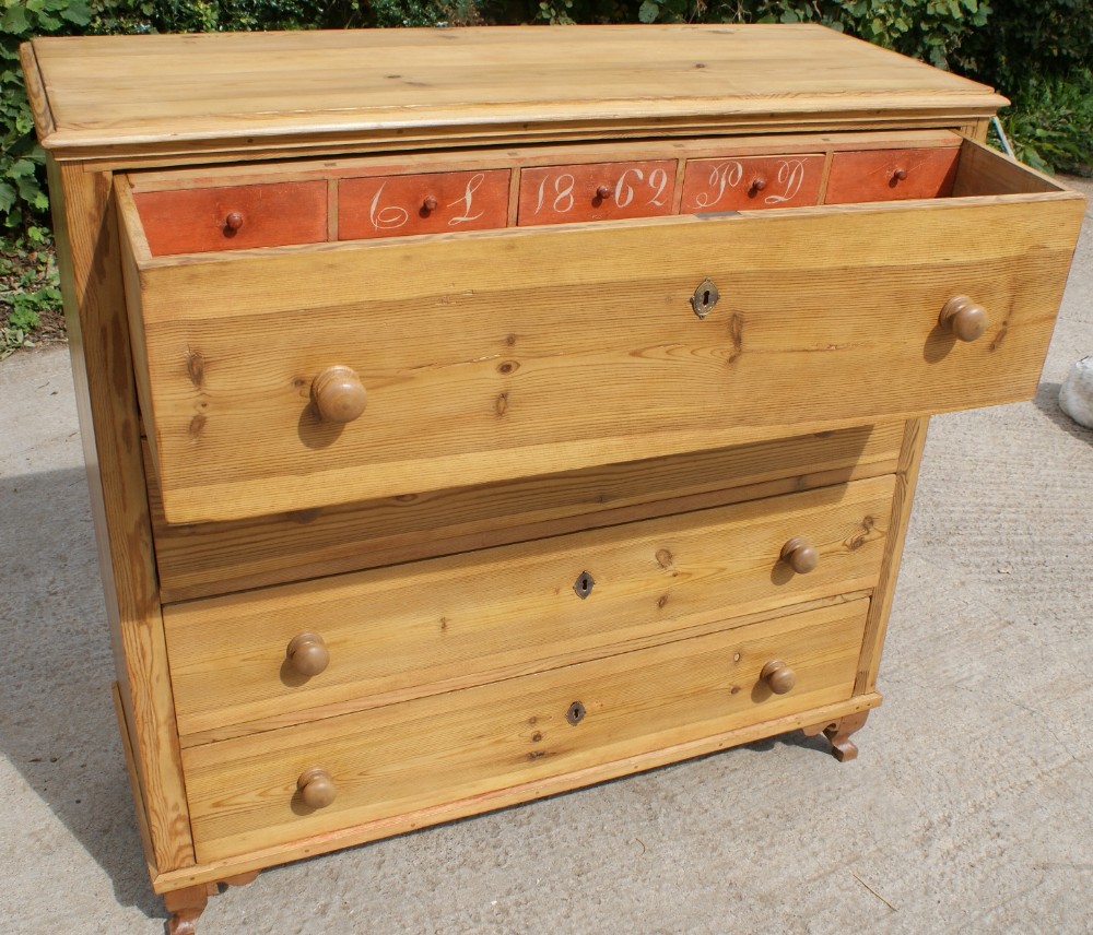 fantastic mid 19th century antique danish dowry pine chest of drawers