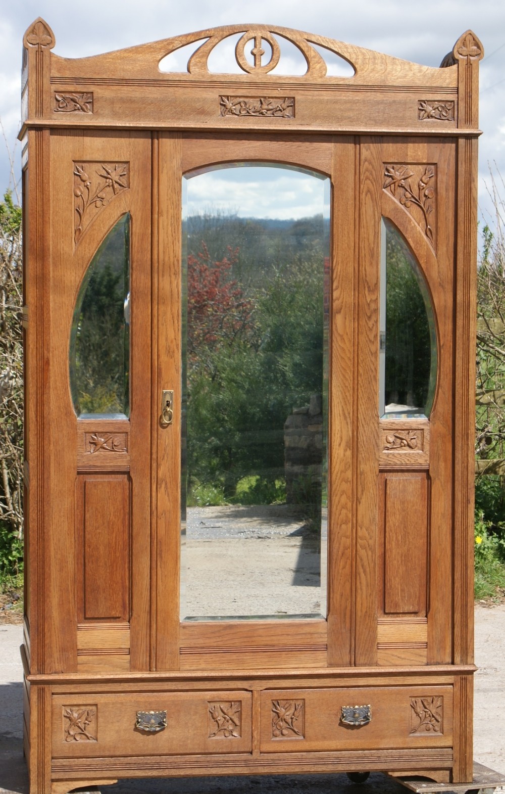 imposing early 20th century antique belgian arts crafts oak armoire wardrobe