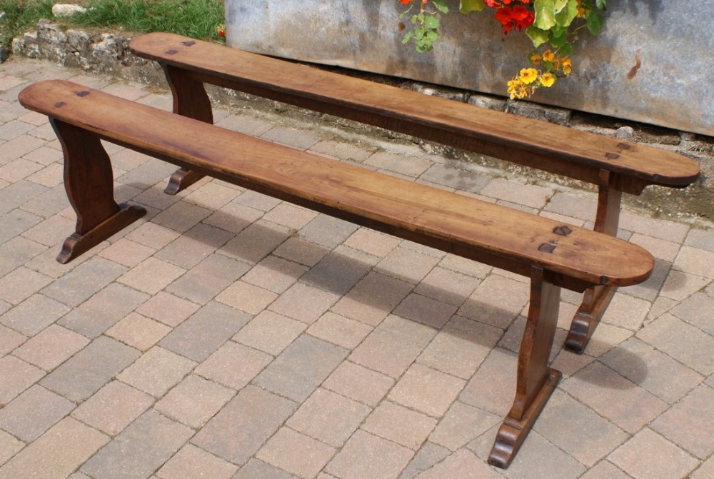 pretty pair of mid 19th century antique solid cherry french benches