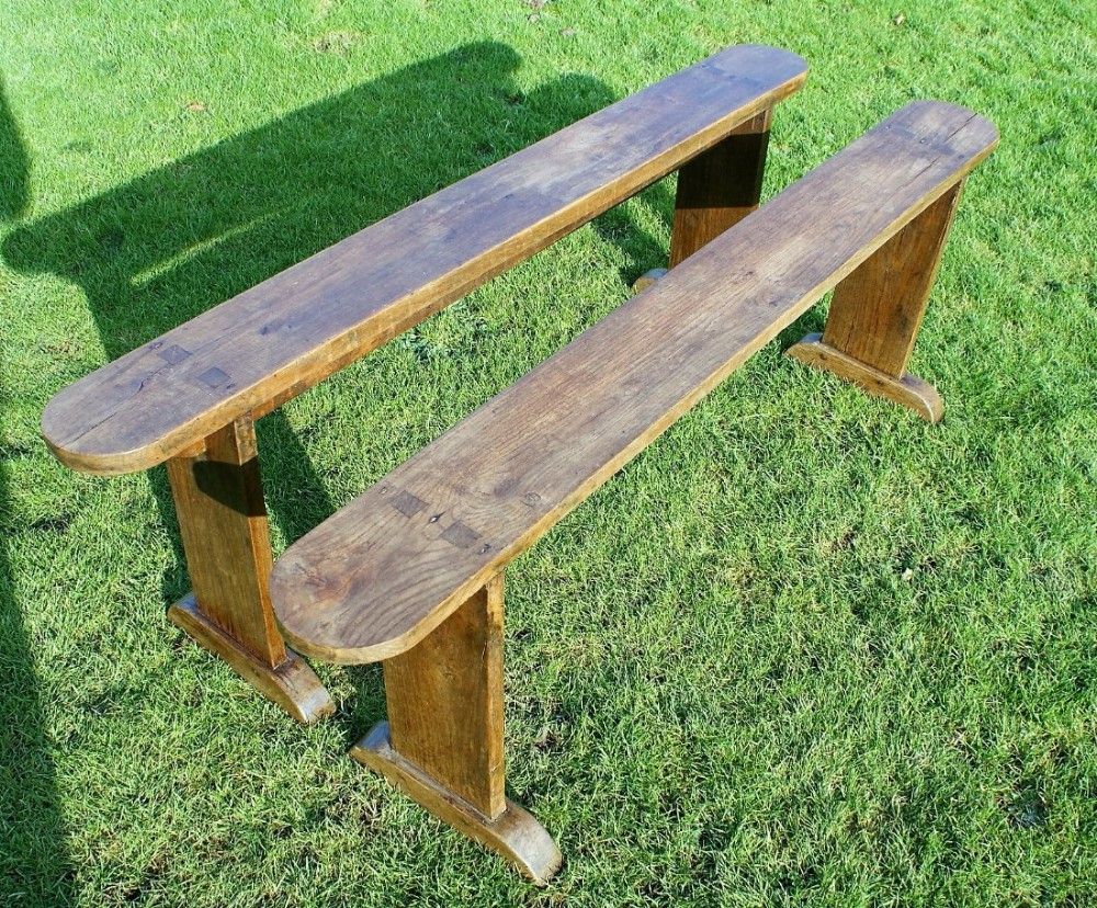 pretty pair of early 20th century antique solid oak french benches