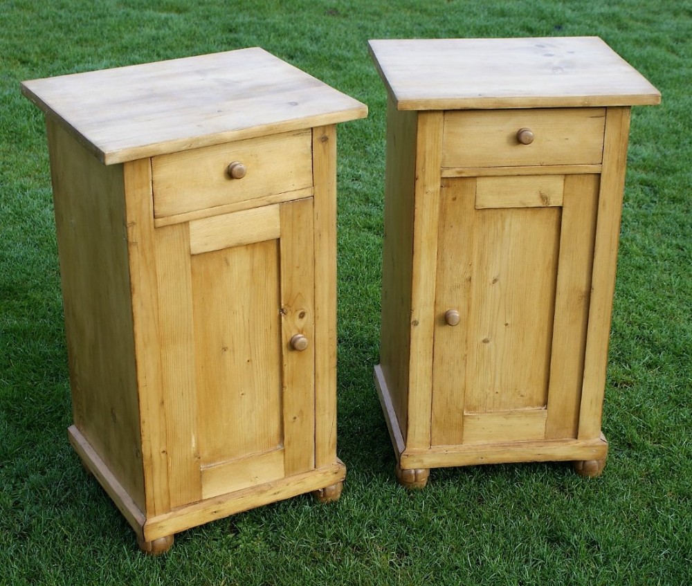 a fine matching pair of antique solid pine dutch bedside cabinets