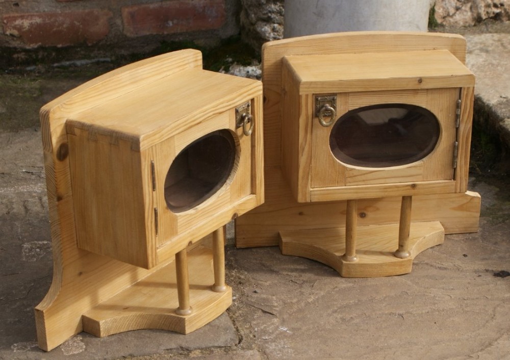 a pretty little pair of antique pine dutch wall cabinets