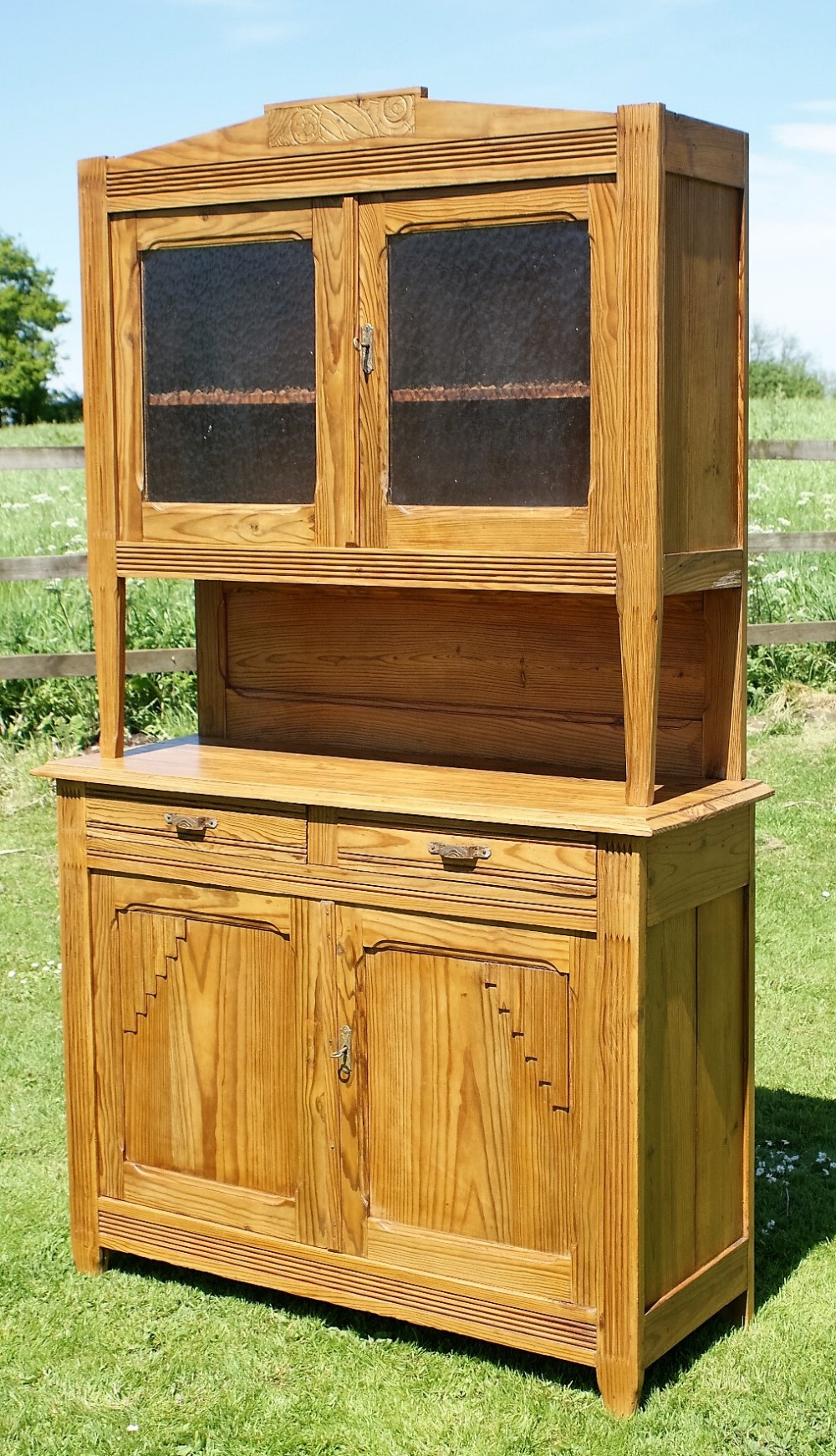 a fine french art deco pine 2 piece buffet dresser