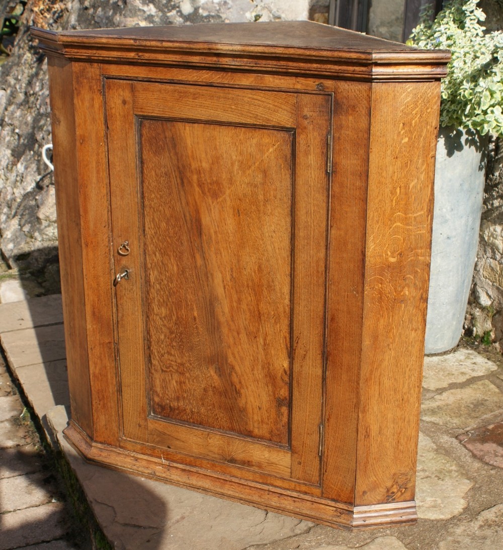 antique victorian oak corner cupboard with painted interior