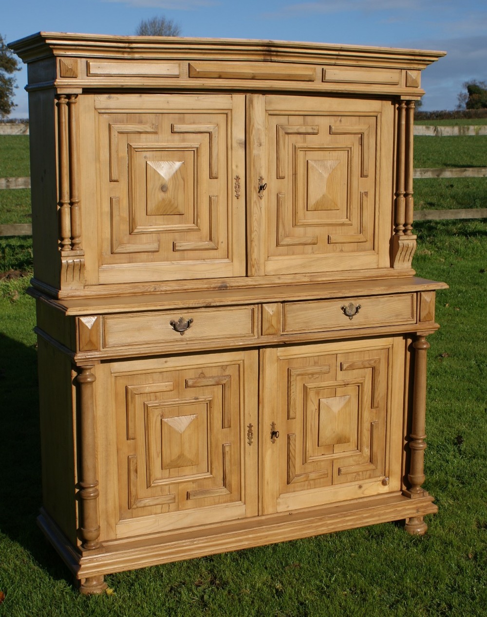 a fine french stripped pine 2 piece buffet dresser