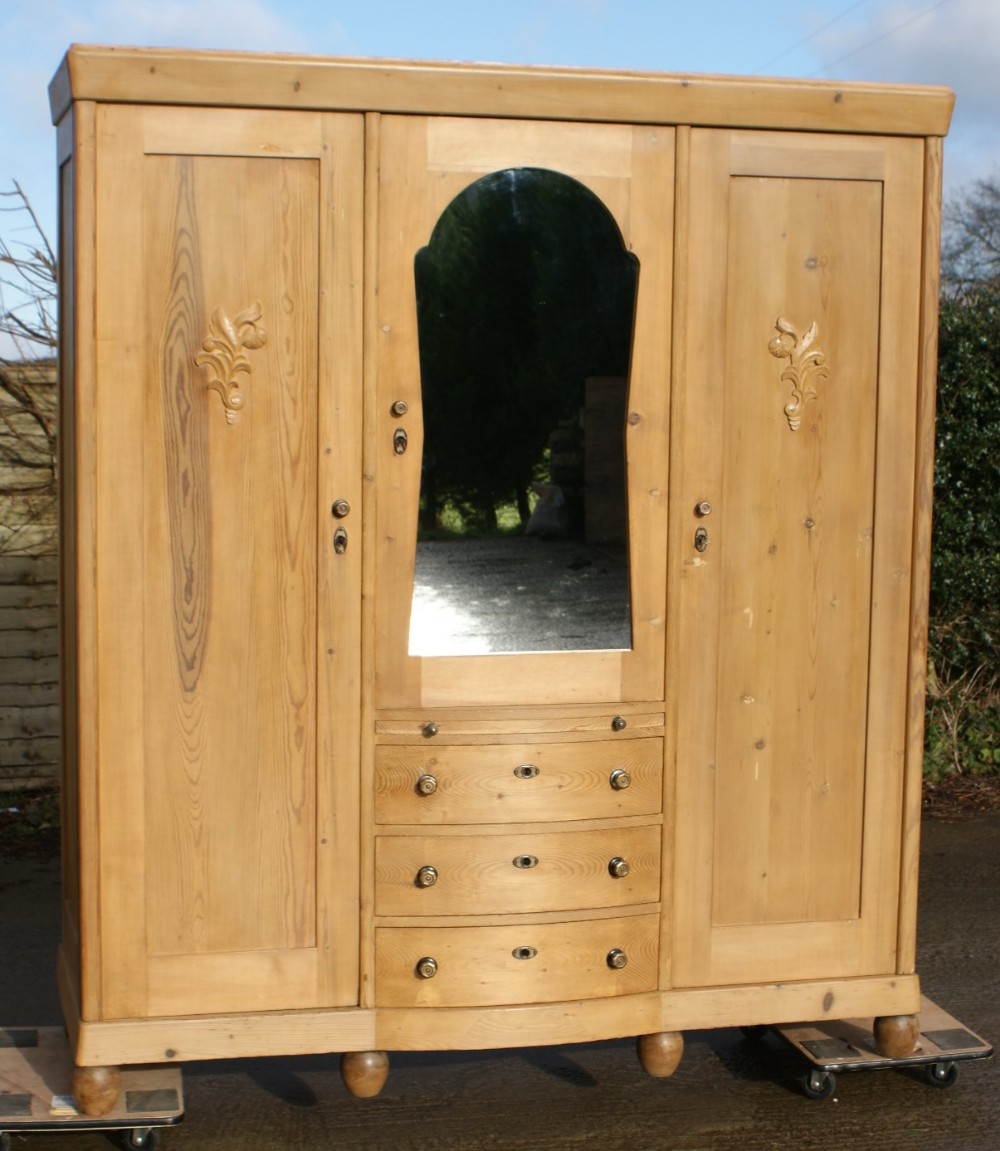 early 20th century large antique dutch solid pine wardrobe armoire